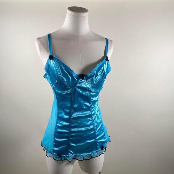 Vintage Y2K blue satin corset top - Picture 1 of 6